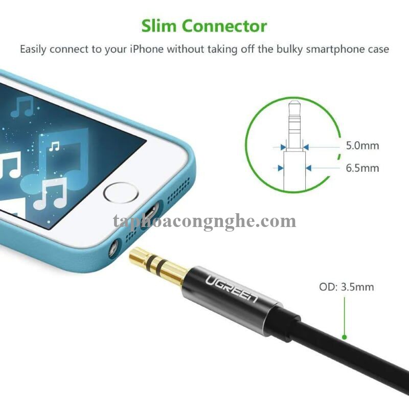 Ugreen 10736 3M màu Đen Cáp âm thanh 2 đầu 3.5mm dương dây tròn TPE cao cấp AV119 30010736